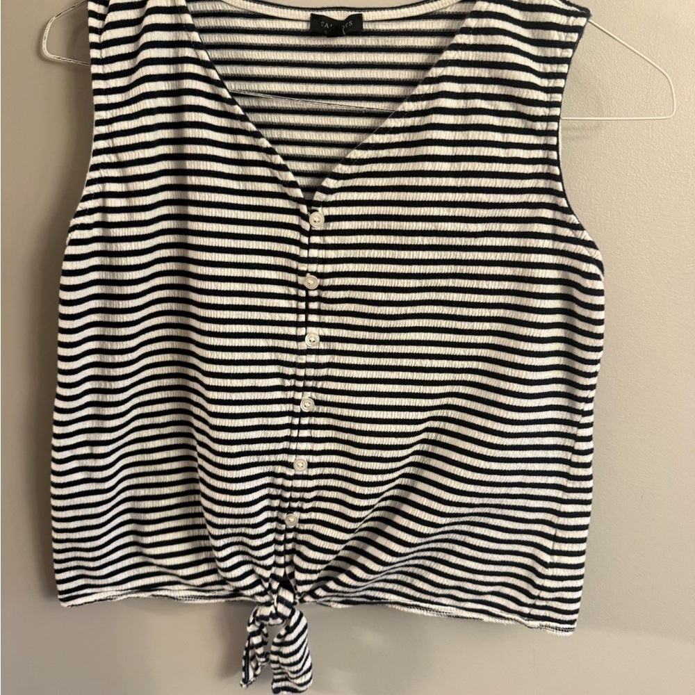 Talbots Black and White Striped Button-Front Tank Top